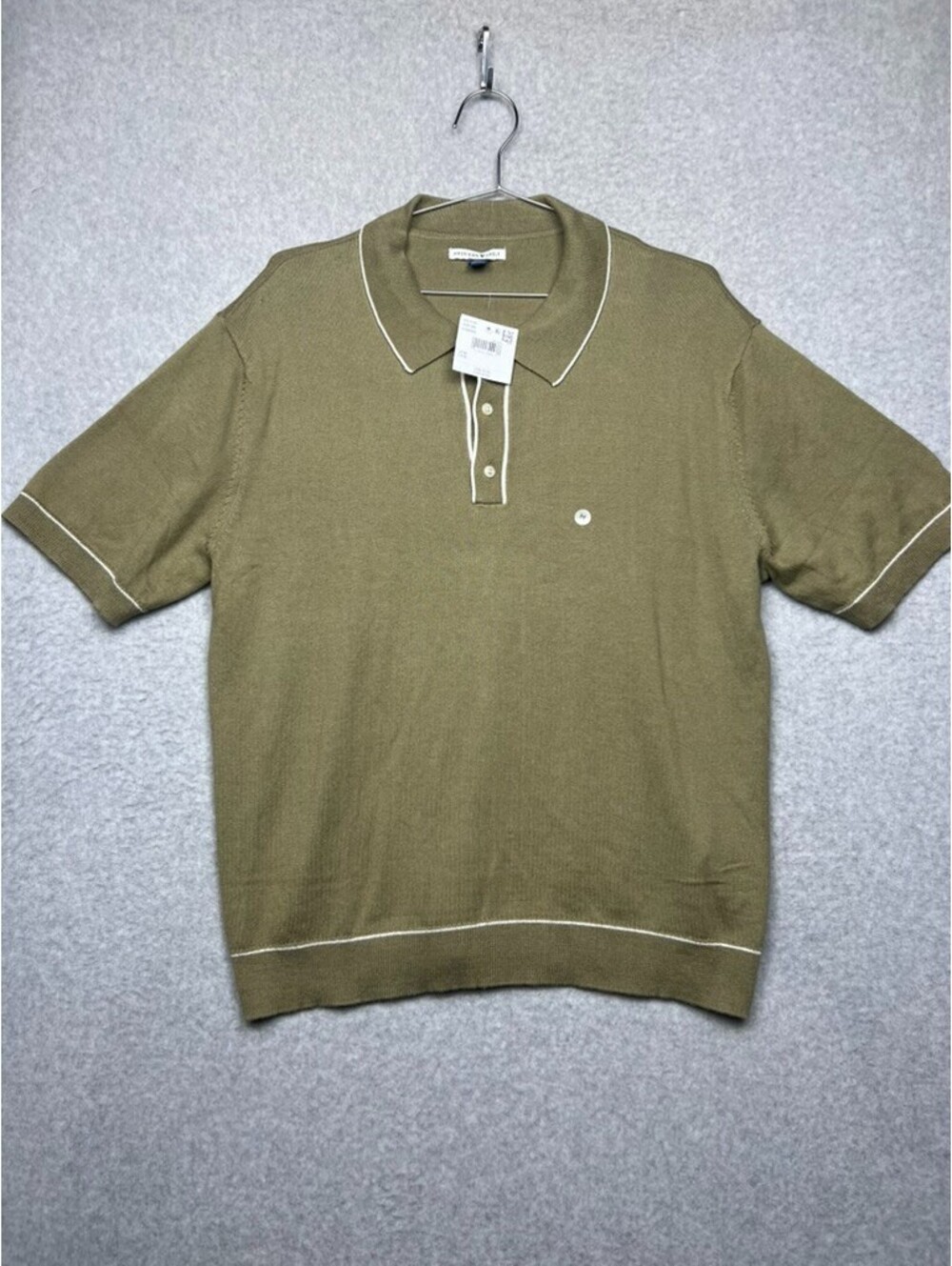 NWT American Eagle Sweater Polo Mens Medium M Green Tipped Knit Retro Old Money